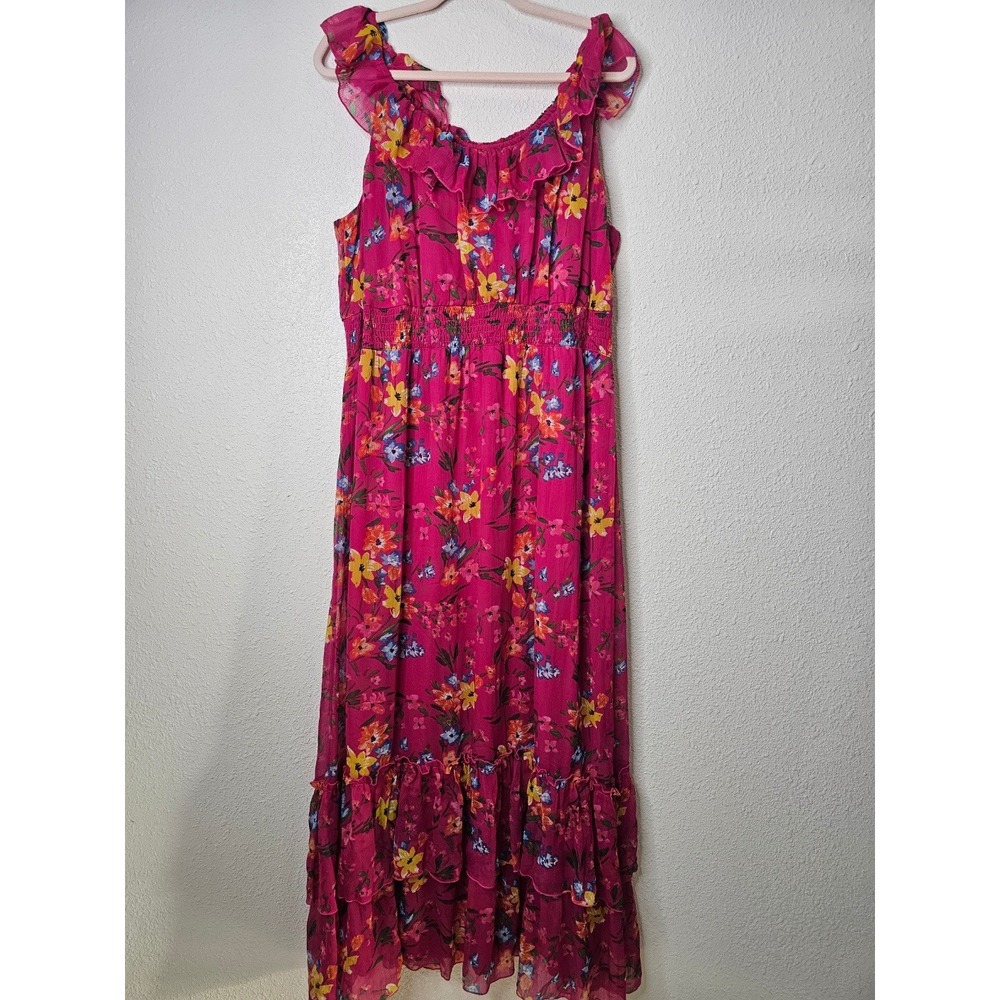 Old Navy Womens XXL Pink Floral Ruffle Maxi Dress Smocked Waist Tiered Hem
